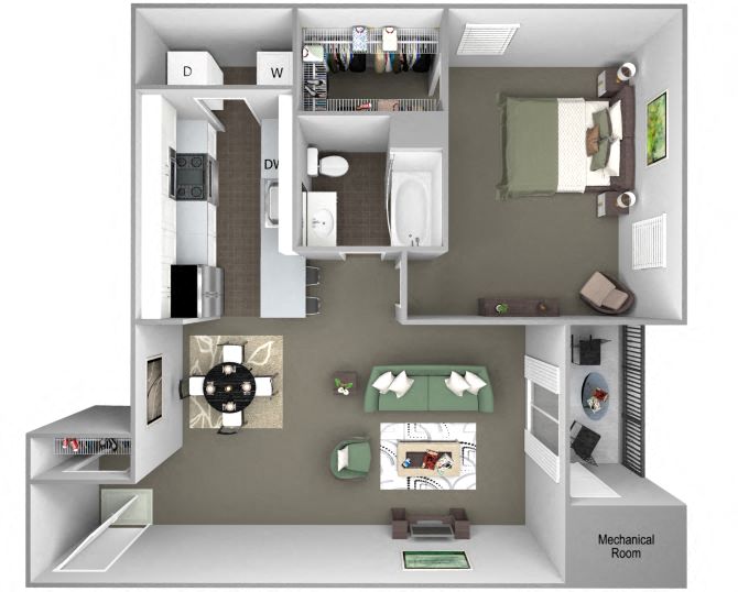 Floor plan for 1 bed, 1 bath, 813 sqft